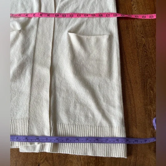 THEORY 100% Cashmere Cream Open Front Ribbed Sleeve Women's Sweater, Small - Picture 10 of 13